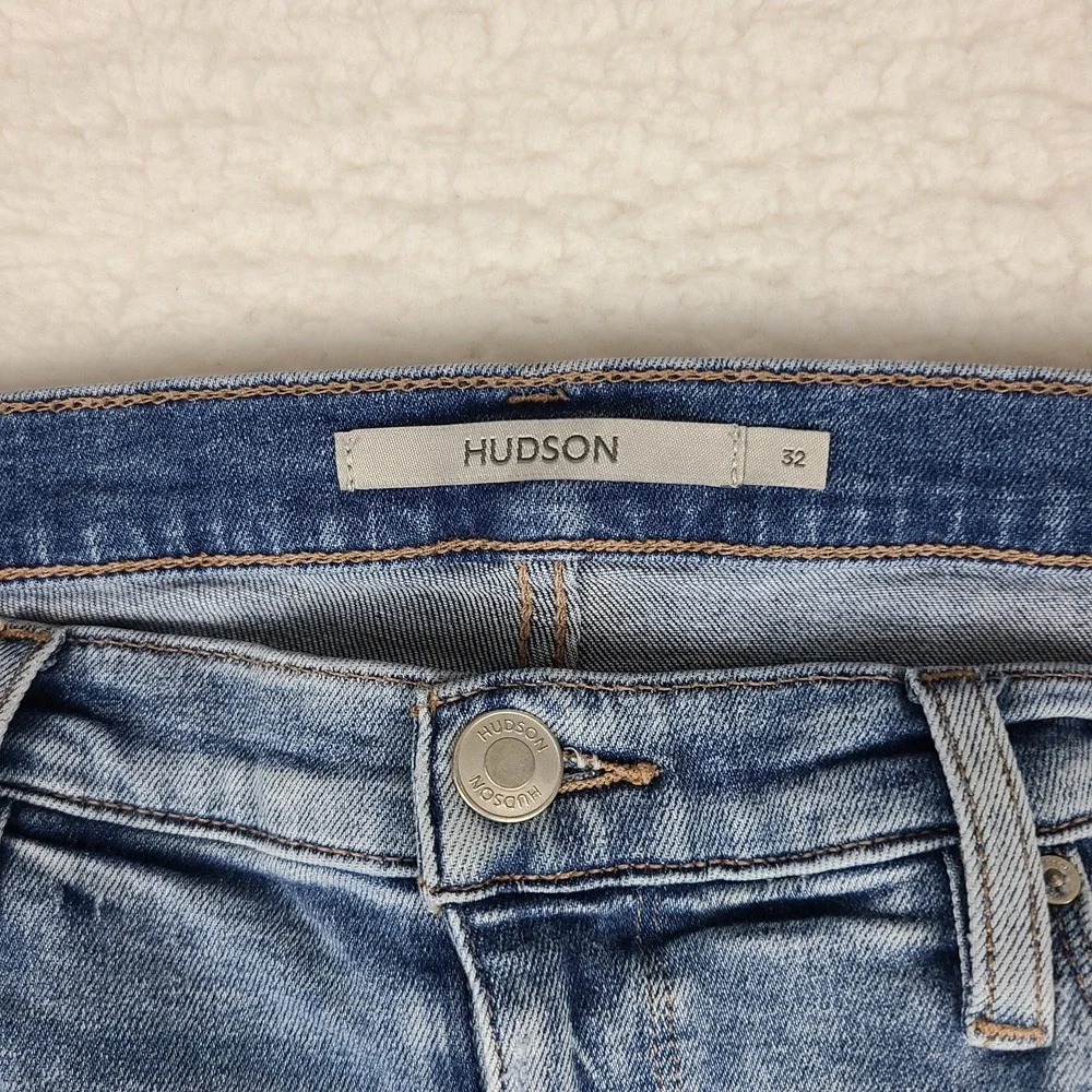 Hudson Jeans Womens 32x30 Blue Nico SLR Straight Leg Distress Light Wash Denim